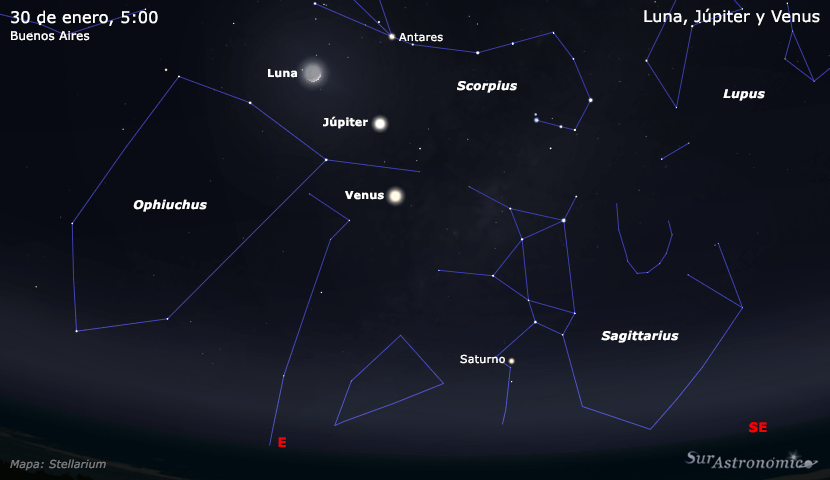 Luna, Júpiter y Venus