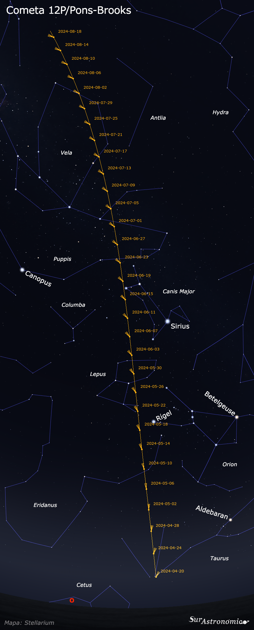 Cometa 12P/Pons-Brooks (mapa)
